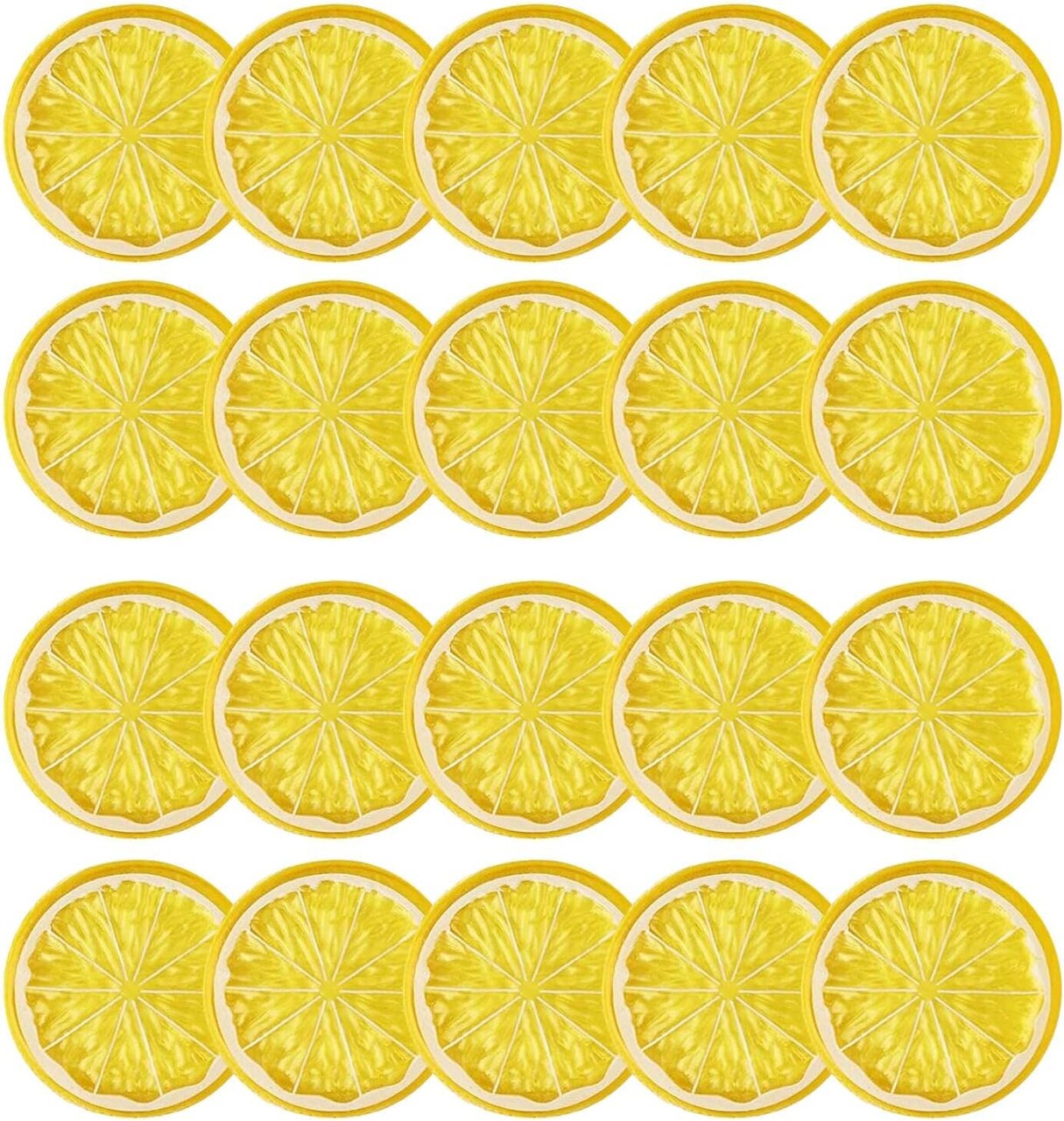 20-Piece Mini Artificial Lemon Slices – Realistic Yellow Plastic Fruit Models for Wedding Décor, Festival Decorations, Photography Props, and Basket or Table Display Fillers